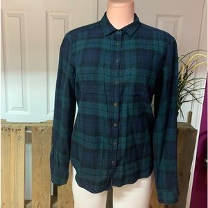 Massimo Dutti Woman’s Blue , Green Plaid Button Down Shirt Sz 10